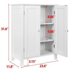 White Wooden Bathroom Floor Cabinet Storage Cupboard 3 Shelves Save Space