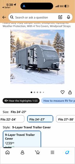 Windproof 24-27 ft Travel Trailer RV Cover Extra Thick Heavy-duty 9-ply Camper Cover, Snowproof, Ripstop All Weather Protection, With 4 Tire Covers, W
