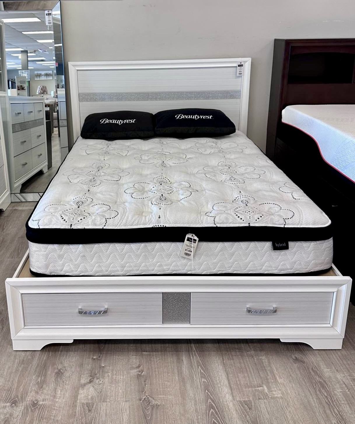 Full Or Queen Bed Frame With Storage Draws On Sale With Bonus Orthopedic Mattress