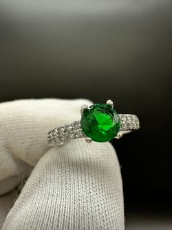 SILVER RING GREEN STONE #34692