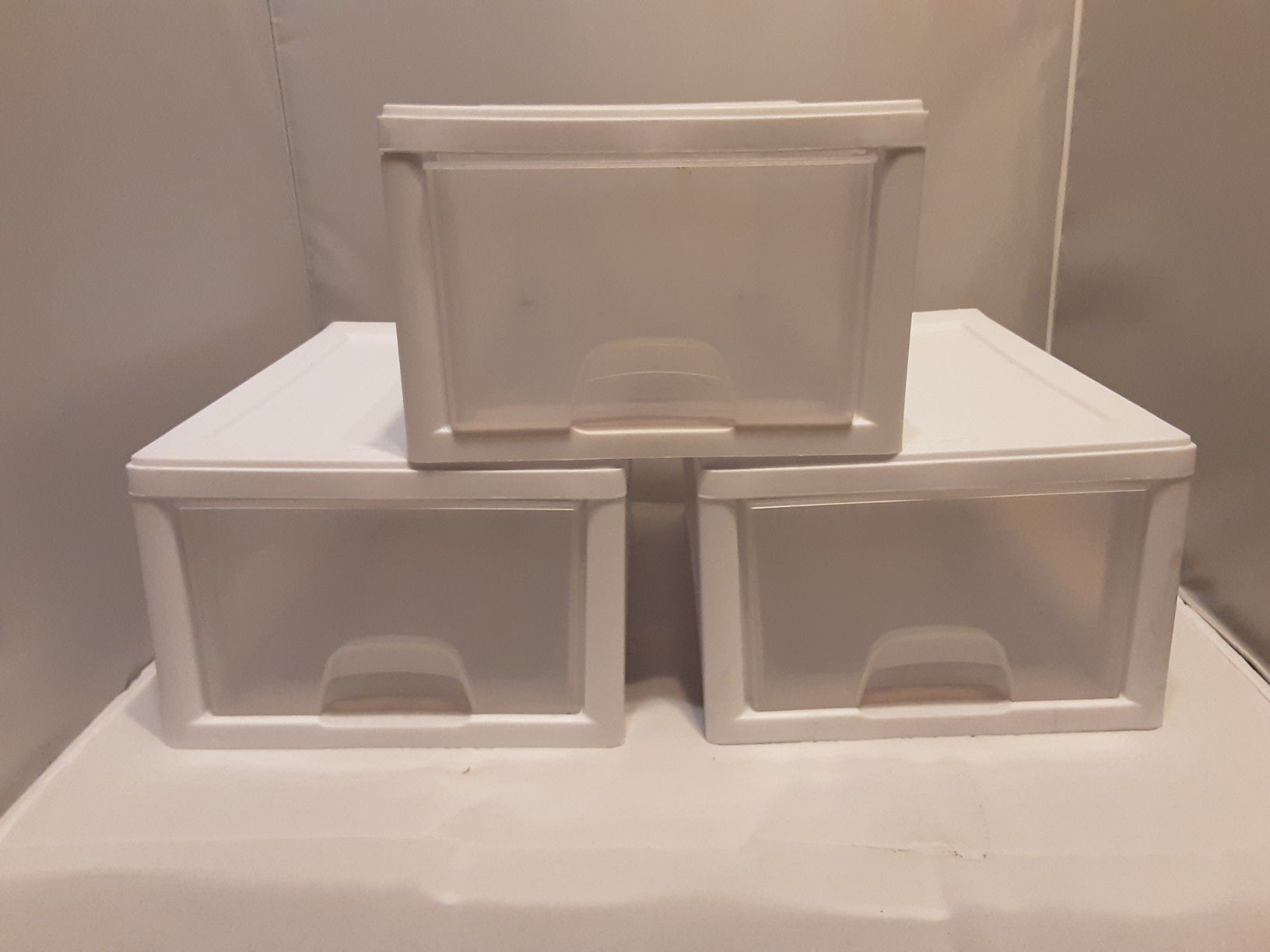 Three Plastic Organizer Storage Drawer Boxes