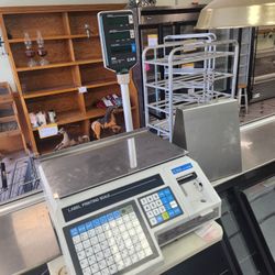 CAS LP-1000NP 30 lb. Digital Price Computing Scale with Label Printer and Pole - Legal for Trade