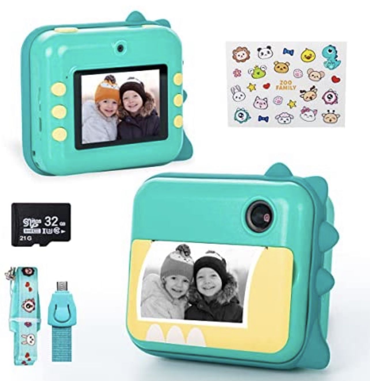 Kids Camera Camera for Kids Instant Print Selfie 1080P Rechargeable Video Pattern Design Digital Camera for Kids Print Paper with SD Card