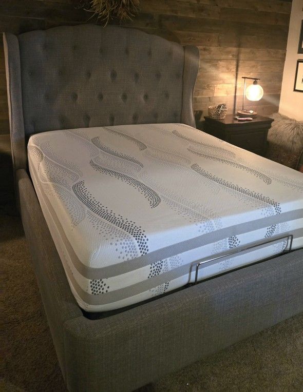 Queen Adjustable Bed w frame/upholstered headboard