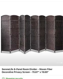 SereneLife 8-Panel Room Divider - Woven Fiber Decorative Privacy Screen - 70.87" x 19.69"