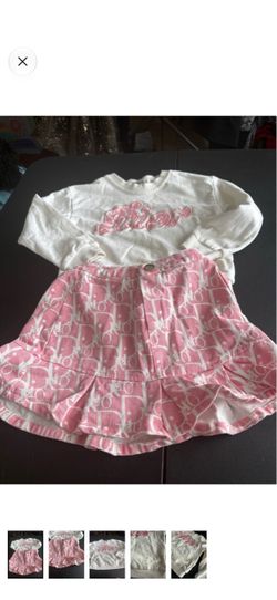 Pink and White Logo-Print Ruffle Skirt - Kids