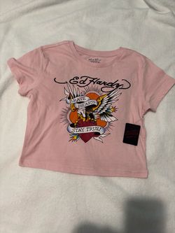 Ed Hardy Pink Graphic Crop T-Shirt new size M kids