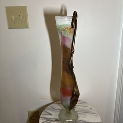 Hand Blown Glass Vase Signed By Artist Yiali (H 24”) 