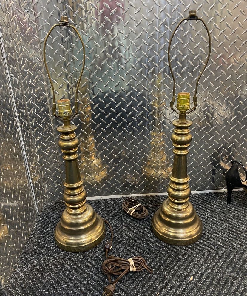 Two Brass Vintage Lamps In Gold 