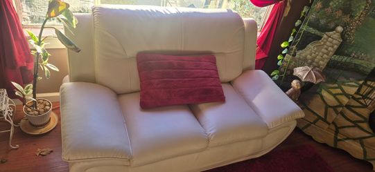 White vinyl Loveseat and Sofa