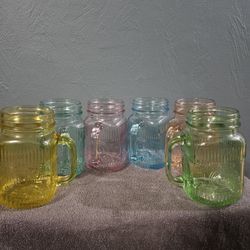 Set of 6 Colored Jar Drinking Glasses