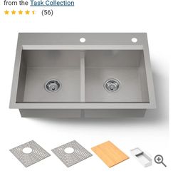 Kohler Task 33" Undermount Double Basin Stainless Steel Kitchen Sink  50/50