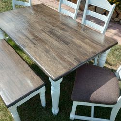 Dining Table 4 Chairs And Bench Farmhouse Kitchen Table Set 