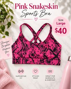 Pink Snakeskin Sports Bra Size Large
