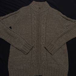 DC Shoes Cable-Knit Wool Full Zip Mock Neck Sweater Brown Men's Size M