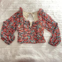 Free People Mabel Floral-Print Blouse Roses Combo Red Green and Cream Size L