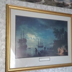 
The Night, A Seaport by Moonlight by Vernet (La Nuit, Un Port Au Clair De Lune) framed art painting