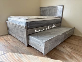 Queen Solid Wood Bed With Twin Trundle And Both Mattresses $860