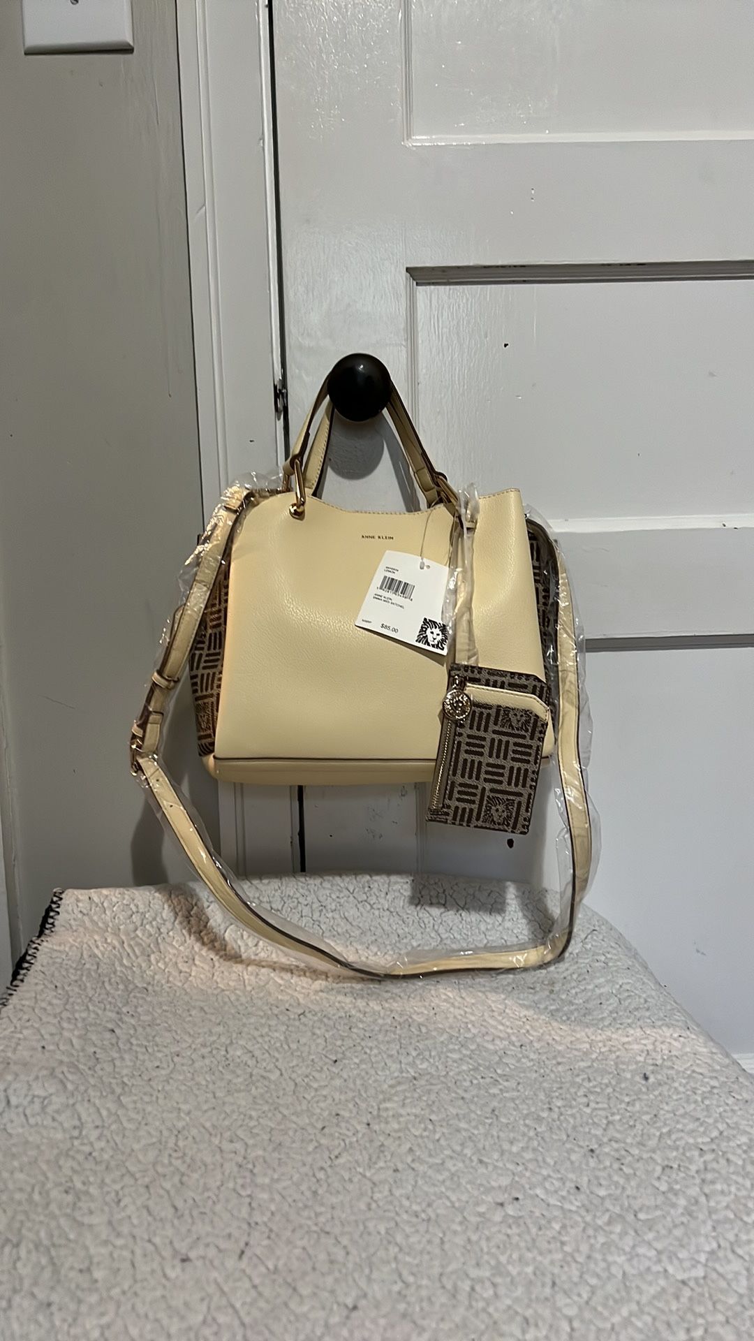NWT Anne Klein Emma Satchel Yellow Brown Handbag