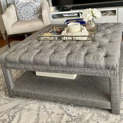 Gray Tufted Square Cocktail Ottoman with Storage