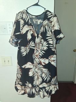 Tropical Leaf Print Mini Dress 2XL
