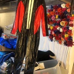 Leather red black white jumpsuit, one piece