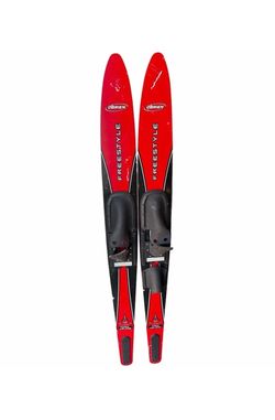 🔥 O’Brien Freestyle 67” Water Skis Pair Red Black w/ Adjustable Bindings Vintage🔥