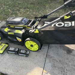 Ryobi 40 Volt Lawn Mower Brand New With 2 Batteries And Charger