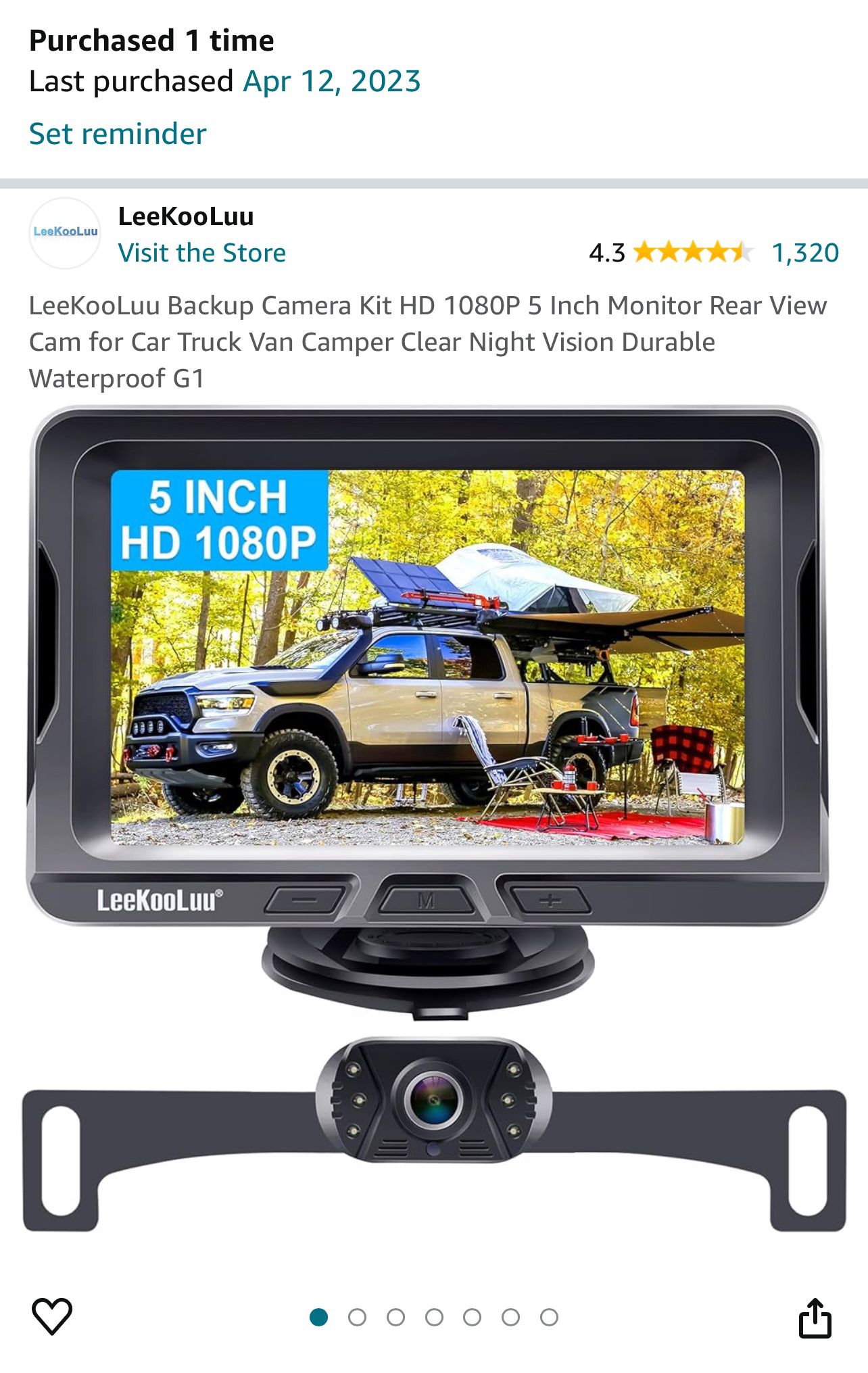 LeeKooLuu Backup Camera Kit HD 1080P 5 Inch Monitor Rear View Cam for Car Truck Van Camper Clear Night Vision Durable Waterproof G1