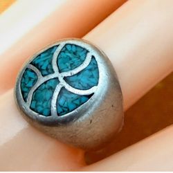 Sterling Silver Dome Ring with Turquoise Mosaic Inlay