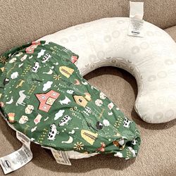 Like NEW Boppy Original Nursing Pillow - Green Farm Cover