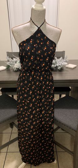New! Black Flower Maxi Dress Sz Large