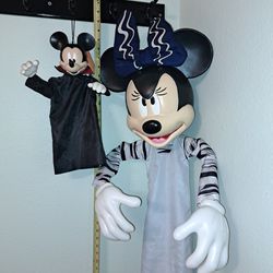 Large Poseable Minnie Mouse & Small Poseable Mickey Mouse Hanging Halloween Decor Items For 1 Price (See Tape Measure In Pictures For Size Estimates)