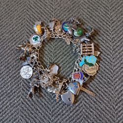 Vintage "Sterling Silver " 40 Charm Travel Bracelet 