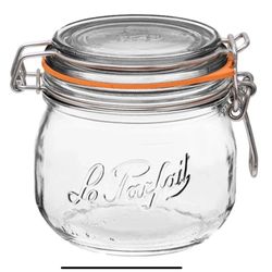 Le Parfait Super Canning Jars w/ Round Body Airtight Rubber Seal & Glass Lid 500ml 16oz 2 Pack