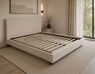Modern Upholstered Queen Bed Frame with Channel Tufted