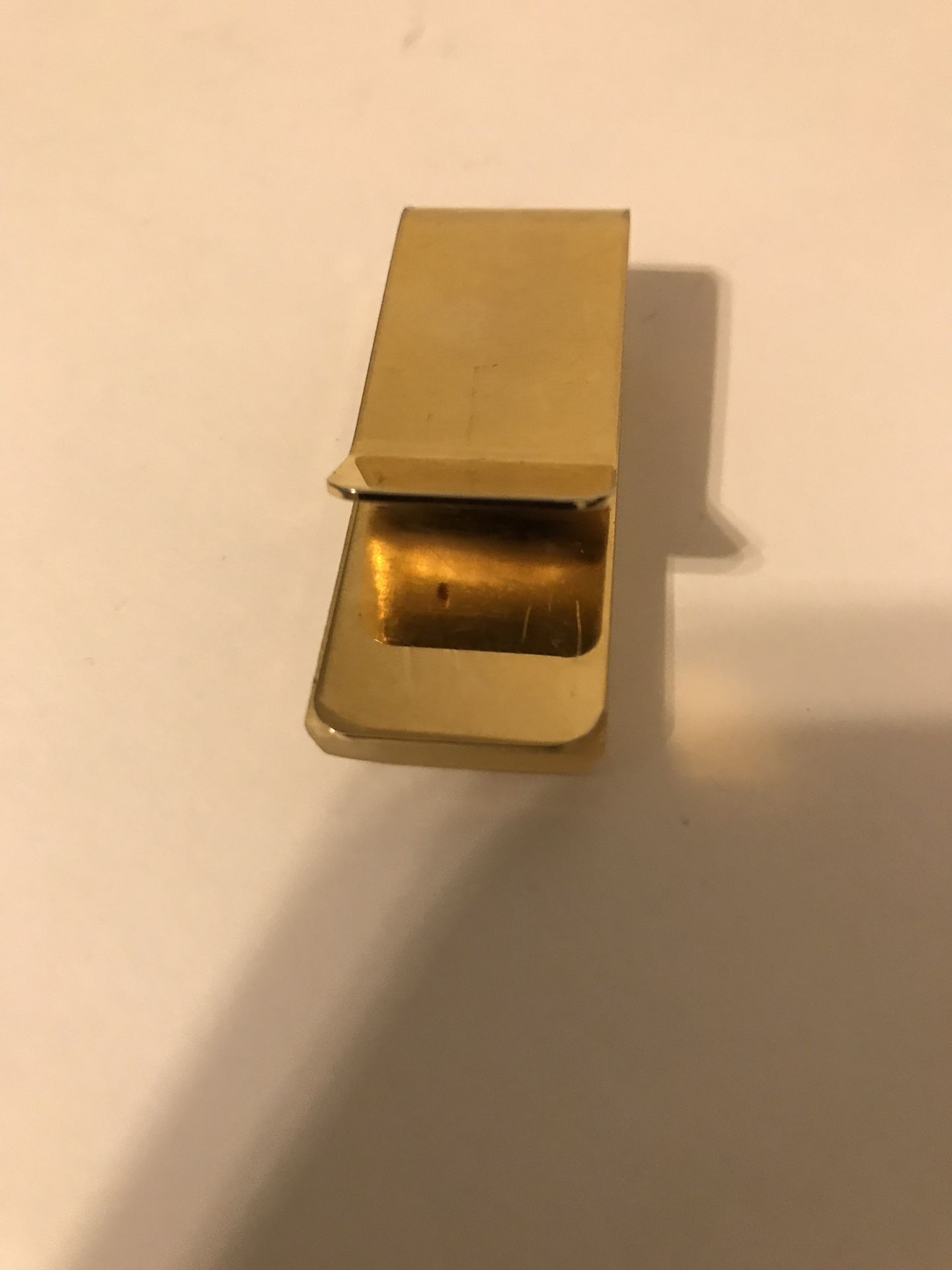 Vintage 2” Mother of Pearl Gold Colored Brass Money Clip