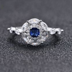 Solid Sterling Silver 925 Sapphire Ring Size 7 #Wedding 