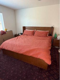 Solid Wood King Size Bed Frame & Headboard in Chestnut Finish