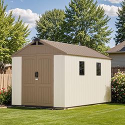 New Patiowell 8 x 12 FT Plastic Outdoor Storage Shed with Floor, Resin Shed with Window and Lockable Door for Garden, Backyard, Tool Storage Use, Easy
