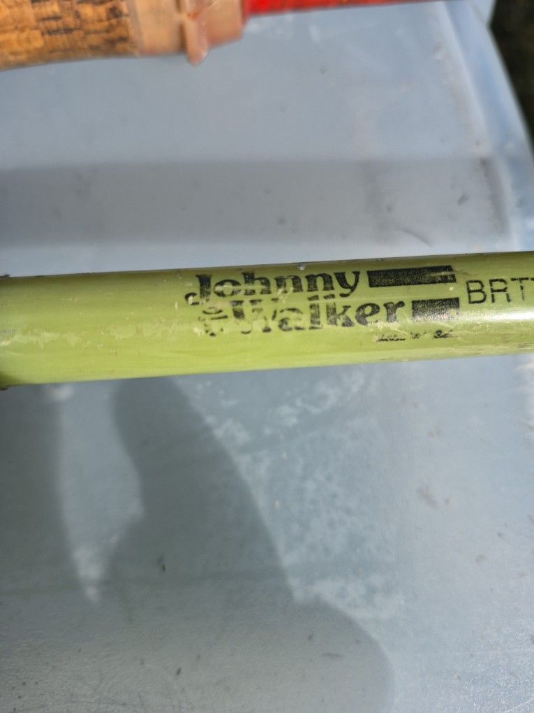 Vintage wood handle fishing rods, Green Glass Johnny Walker!