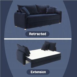 Brand New Navy Blue Velvet Sofa w Pull-out Sleeper 