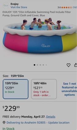 EVAJOY 15ft *35in Inflatable Swimming Pool Include Filter Pump, Ground Cloth and Cover, Blue