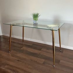 Gold Glass Rectangular Dining Table 