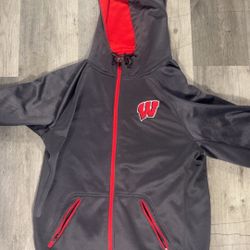 Wisconsin Badgers Full Zip Hoodie Men’s Medium – Colosseum Gray Red 