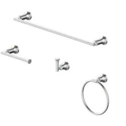 Glacier Bay Oswell 4-Piece Bath Hardware Set with 24 in. Towel Bar, TP Holder, Towel Ring and Robe Hook in Chrome
