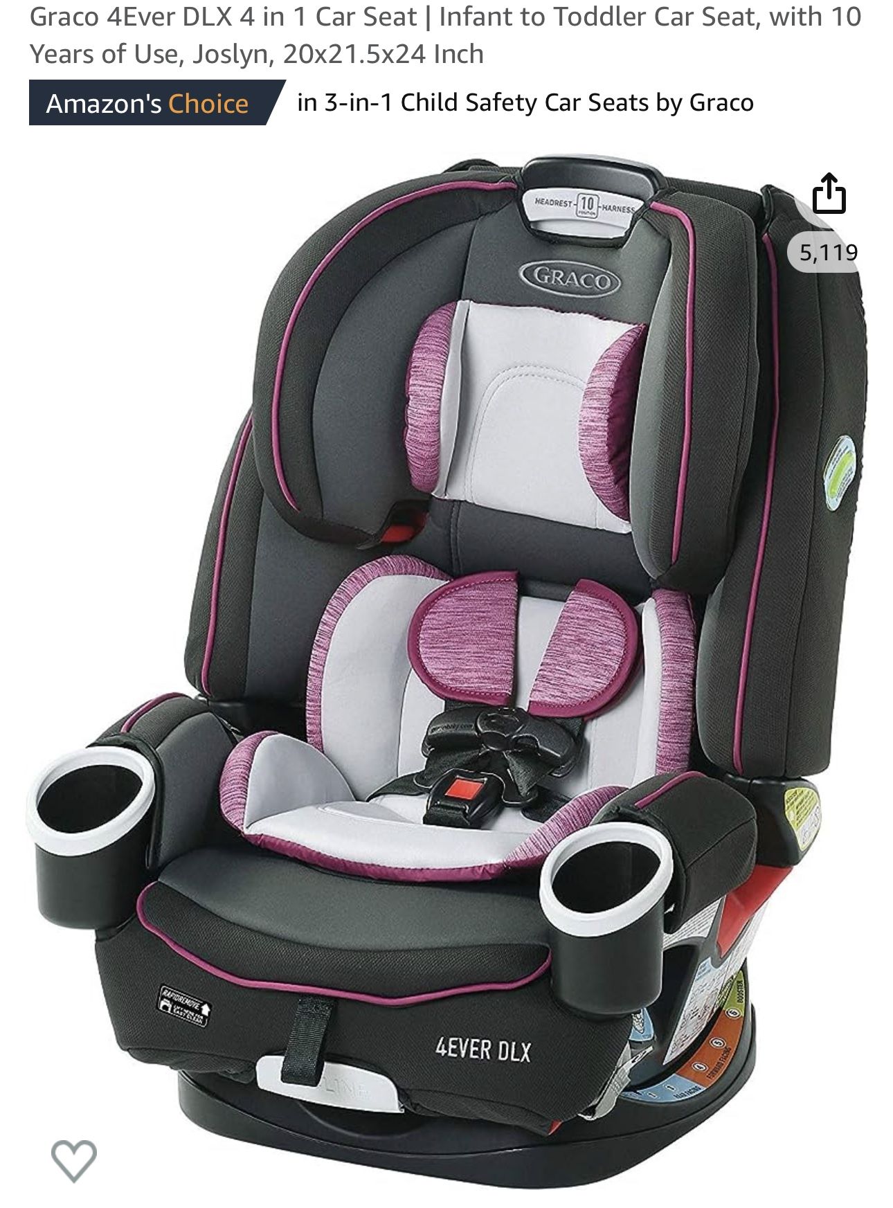 Graco 4Ever DLX 4 in 1 Car Seat | Infant to Toddler Car Seat, with 10 Years of Use, Joslyn, 20x21.5x24 Inch