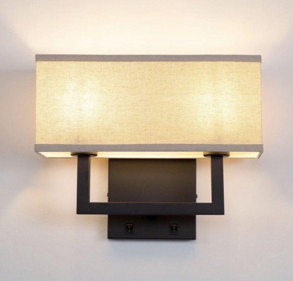 Linen Fabric Wall Sconce Indoor Bedside Lamp Light with On Off Switch