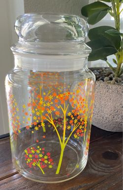 Vintage Floral Tree Glass Candy/Nut Canister with Lid