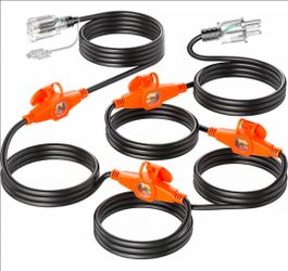 50 FT Outdoor Extension Cord with 6 Outlets 12/3 SJTW Power Cable Black
Weatherproof Multiple Outlets Power Cord with Safety Covers (10FT+8FTx5 Spacin